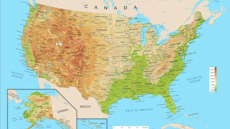 Scopri la Cartina Fisica Completa degli Stati Uniti: Un Viaggio Mozzafiato!