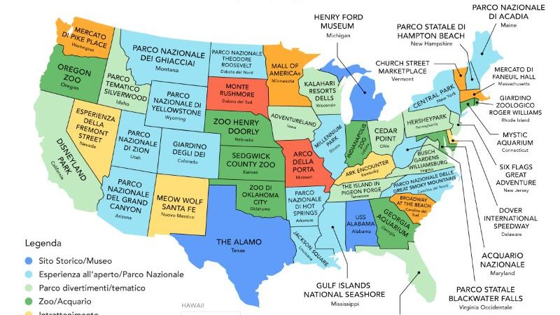 Scopri la sorprendente piantina degli Stati Uniti d’America: un viaggio in 70 caratteri!